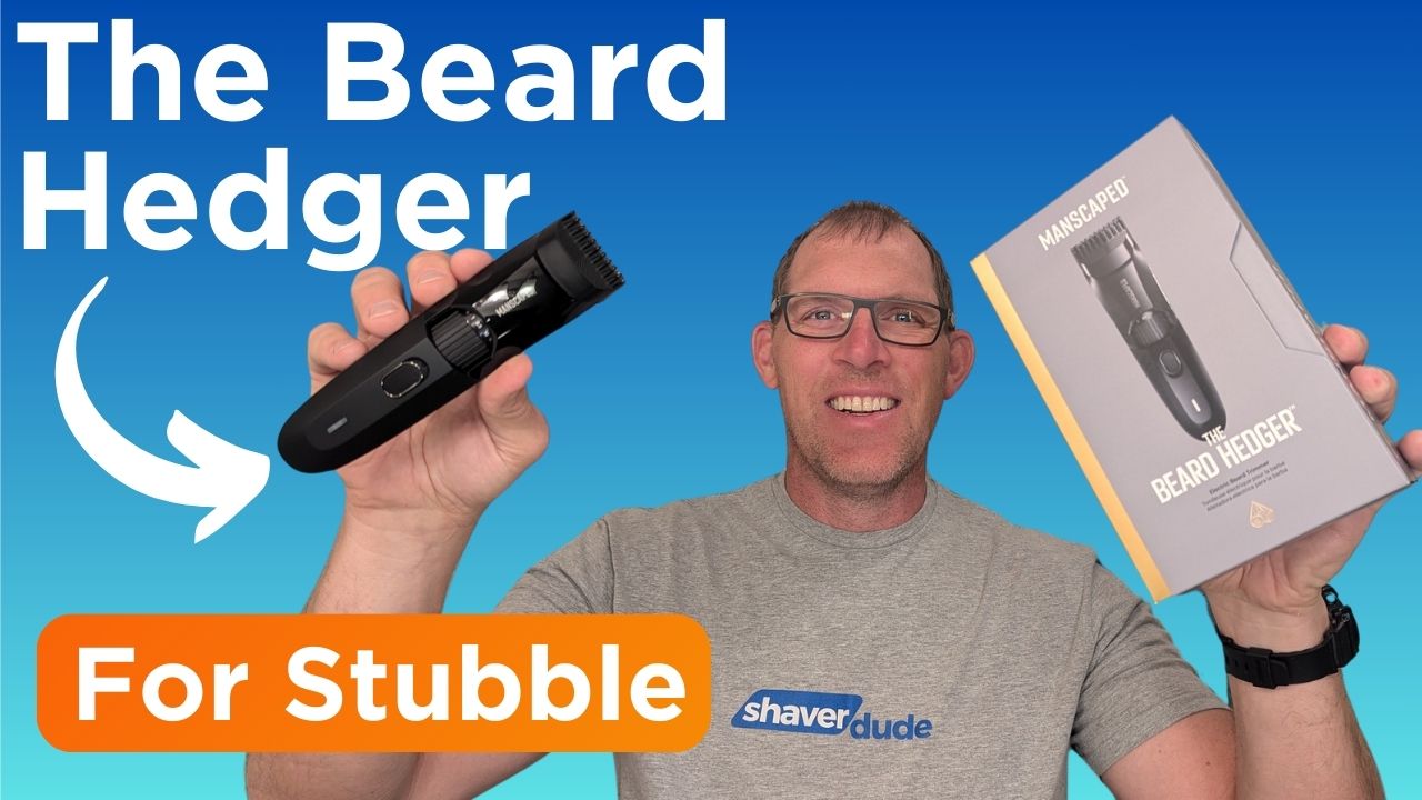 The Beard Hedger for stubble with Ryan holding the trimmer and box