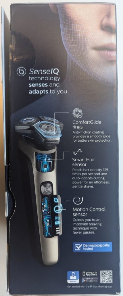 right side of the box of the Philips Norelco 9400 shaver