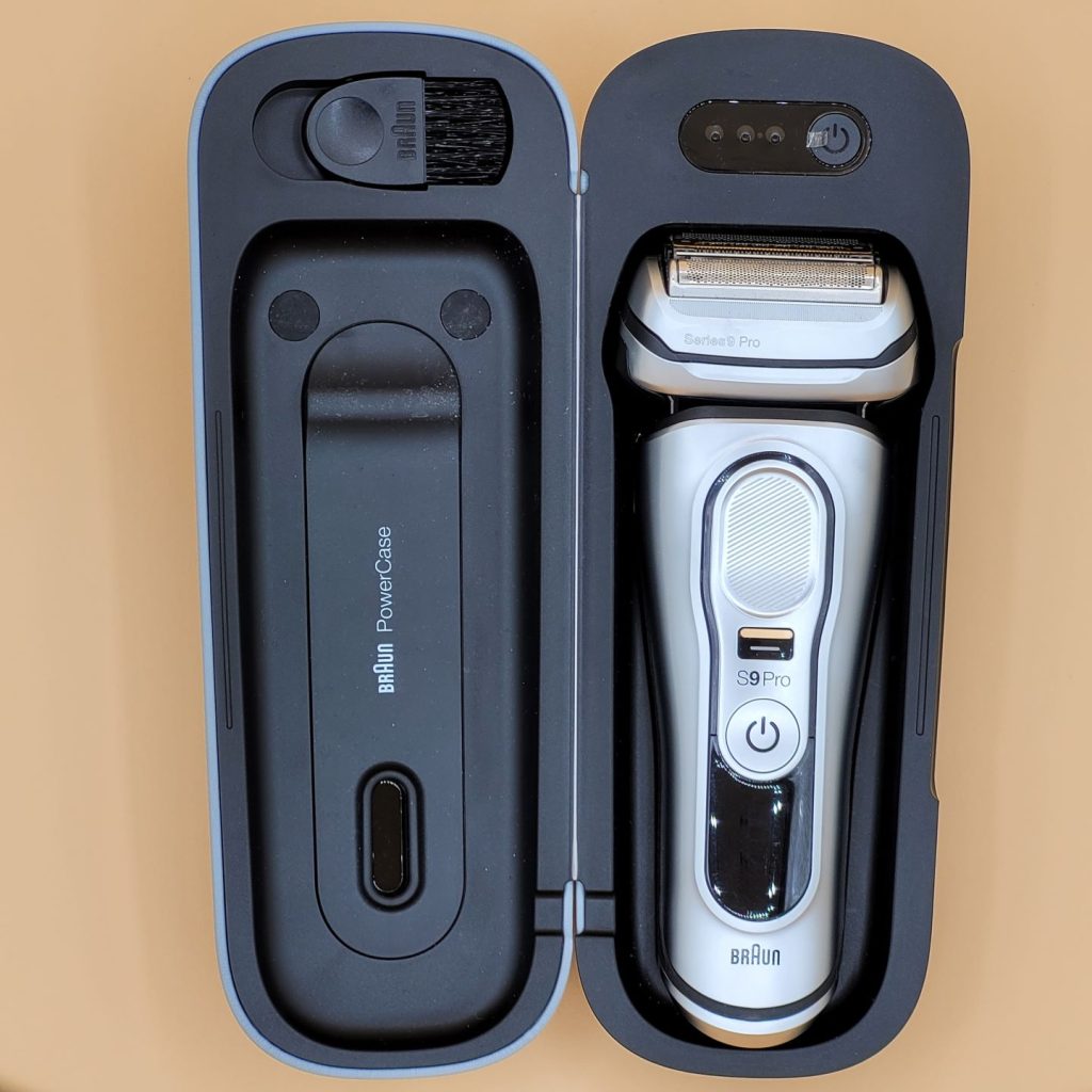 The Braun Series 9 Pro inside the charging travel case