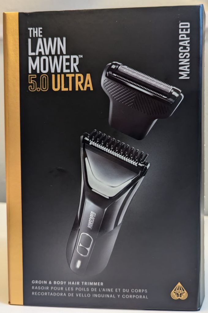 Front of the box of The Lawn Mower 5.0 Ultra from Manscaped