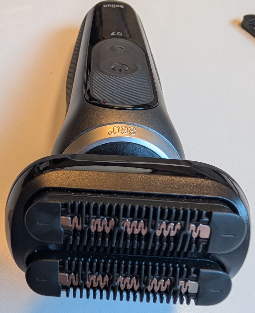 Close-up of the stubble trimmer attachment on the Braun Series 7 shaver