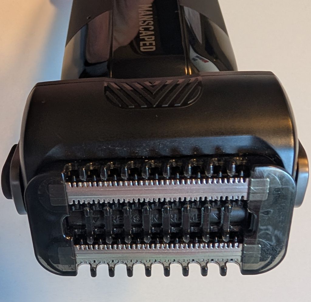 Close-up of the Stubble trimmer attachment on the Manscaped Chairman Pro