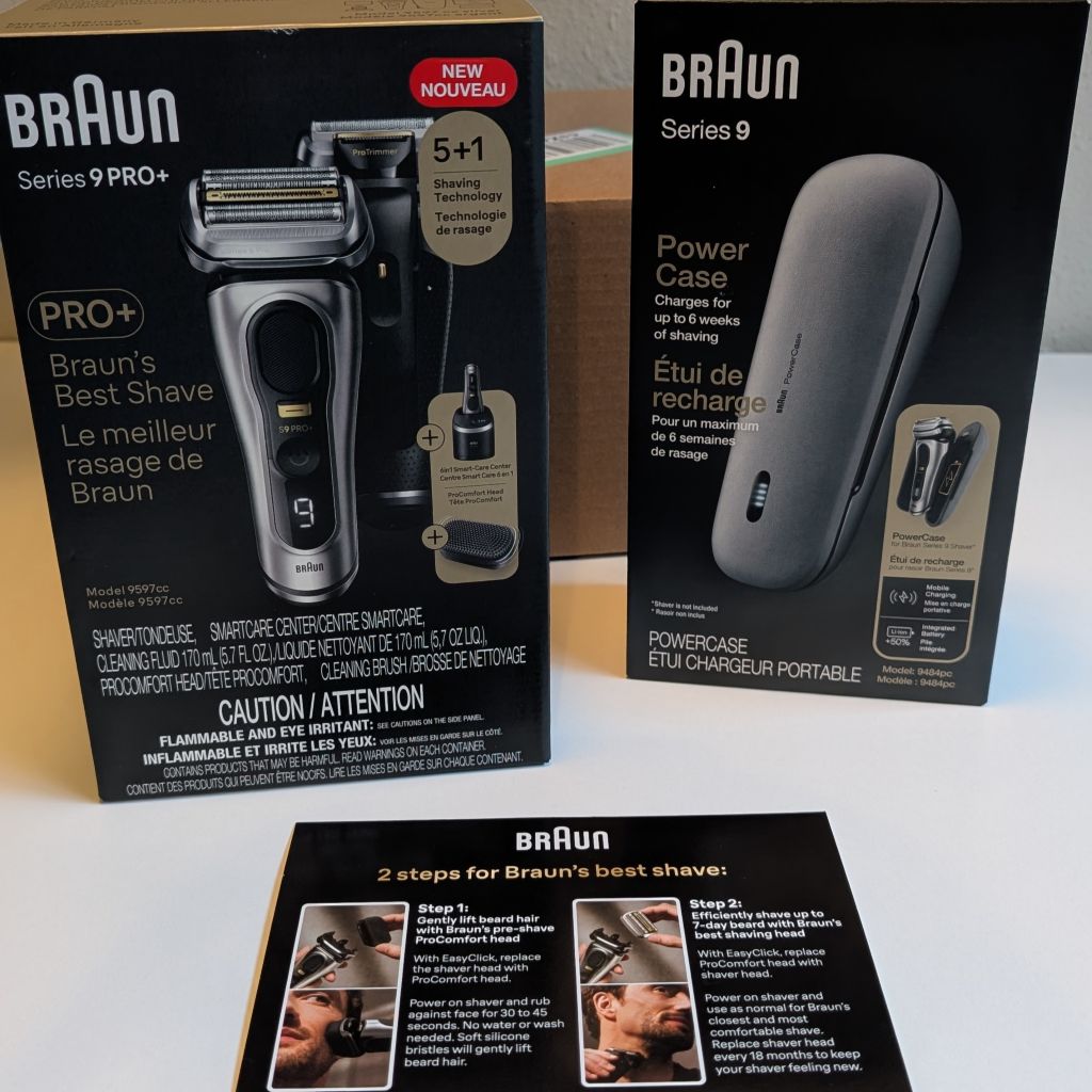 Braun Series 9 Pro+, model 9599cc boxes close up