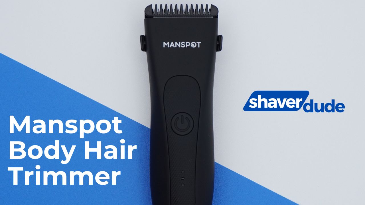 Manspot body hair trimmer next to the Shaver Dude Logo