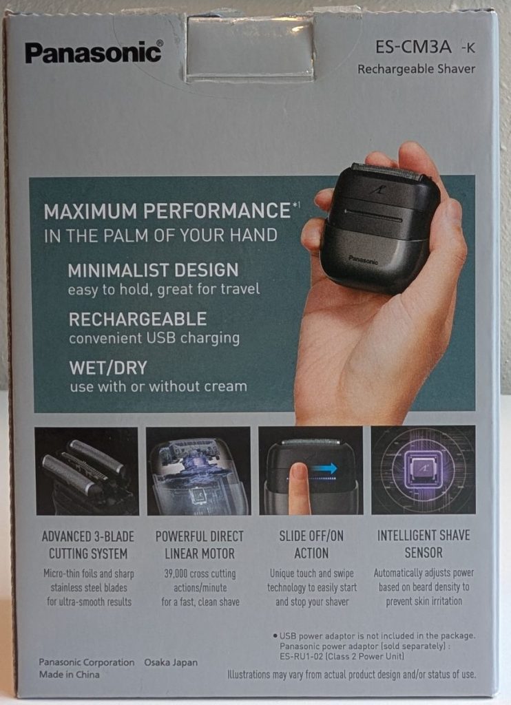 Back of the Panasonic Swipe Right Shaver Box