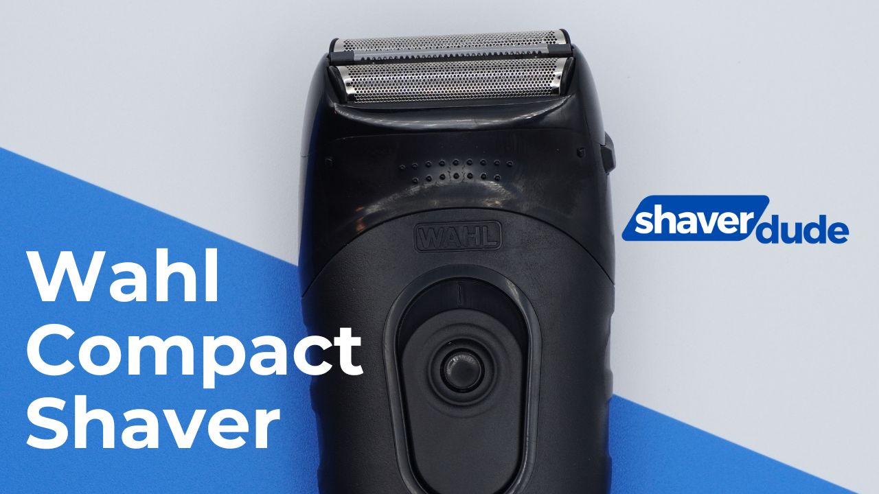 A close picture of the Wahl Compact Shaver next to the Shaver Dude logo