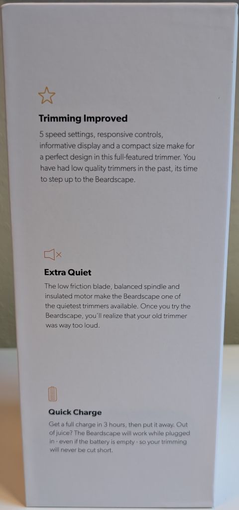 right side of the box of the Brio Beardscape v2 trimmer