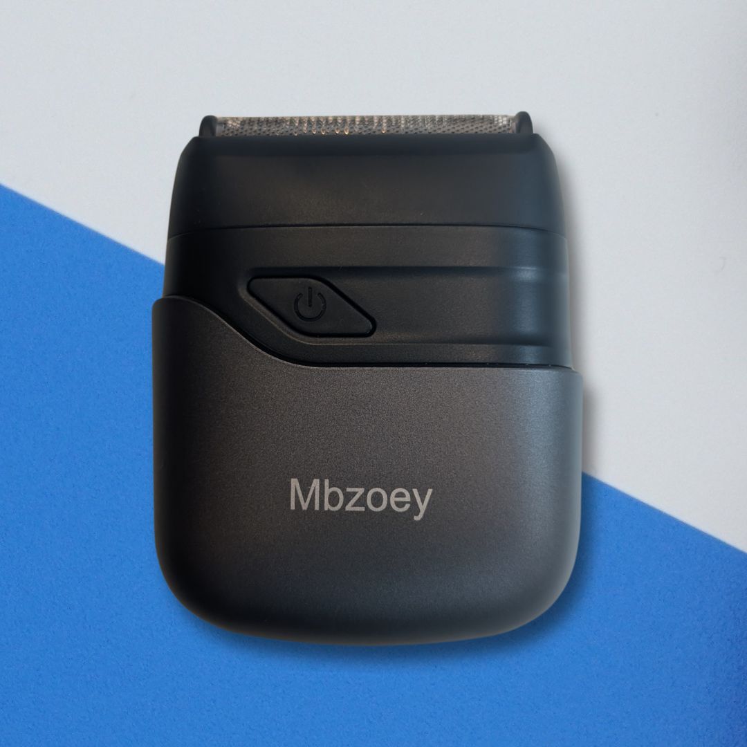 Mbzoey mini shaver with blue and white background