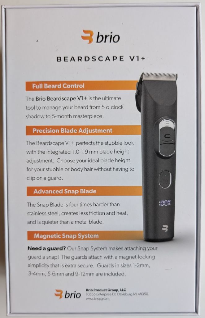 back side of the box of the Brio Beardscape V1+